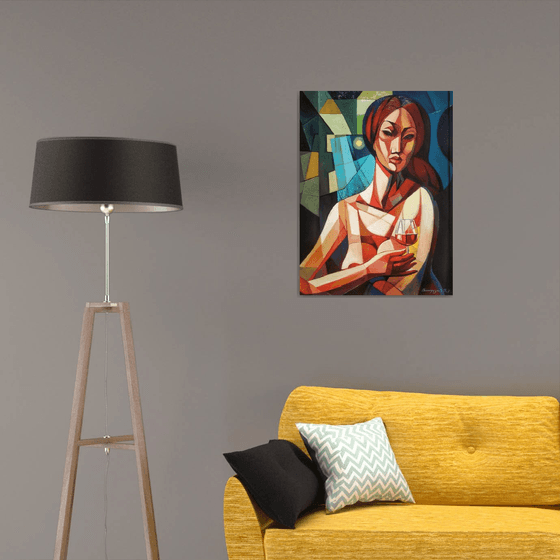 Night romanticism (60x80cm, cubism, oil painting, ready to hang)