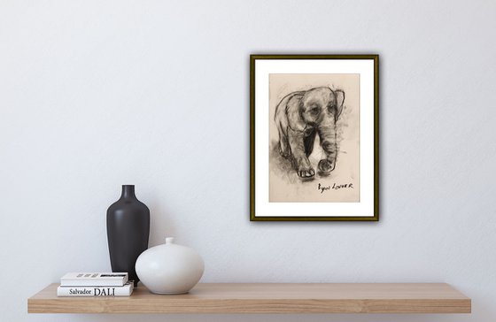 Happy Elephant - Small Drawing