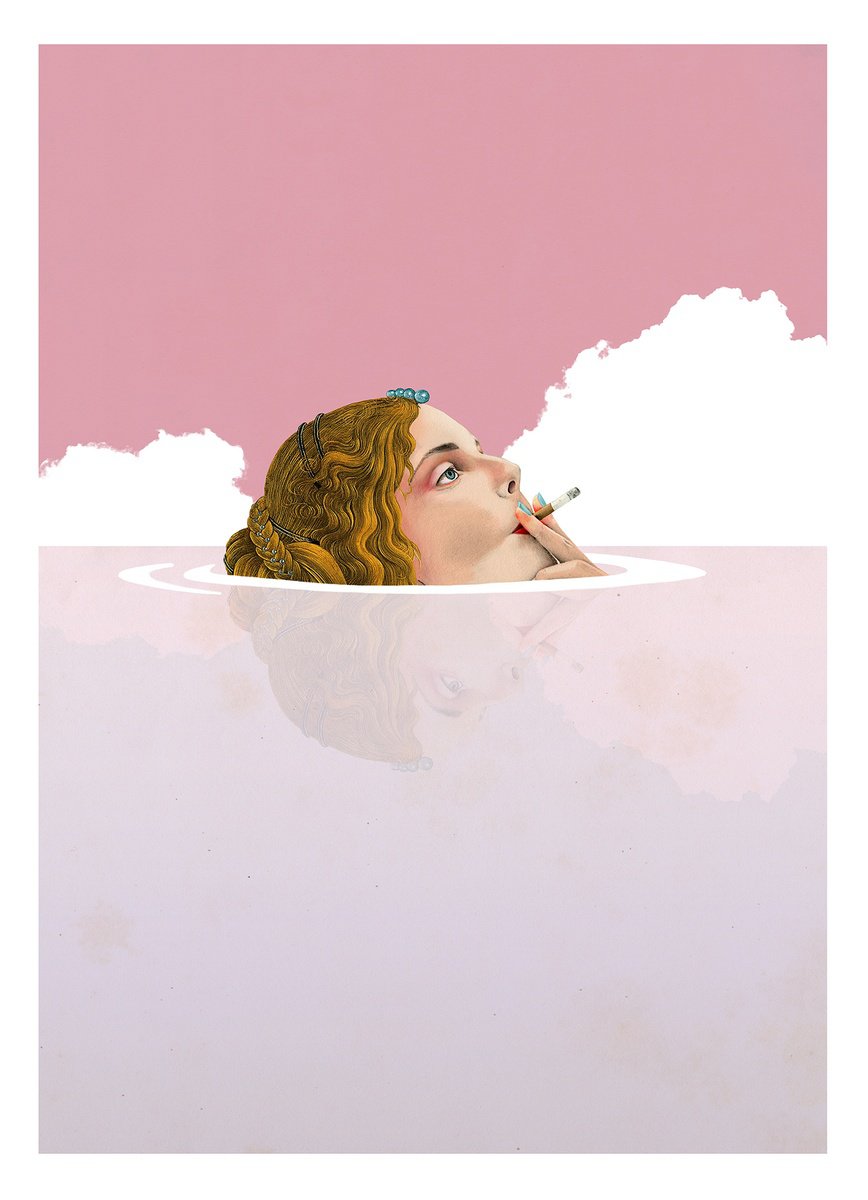 Surrealistic Portrait Giclee Print By Delphine Lebourgeois, 20 X 28, Smoke Ii Pink, Original Artwork