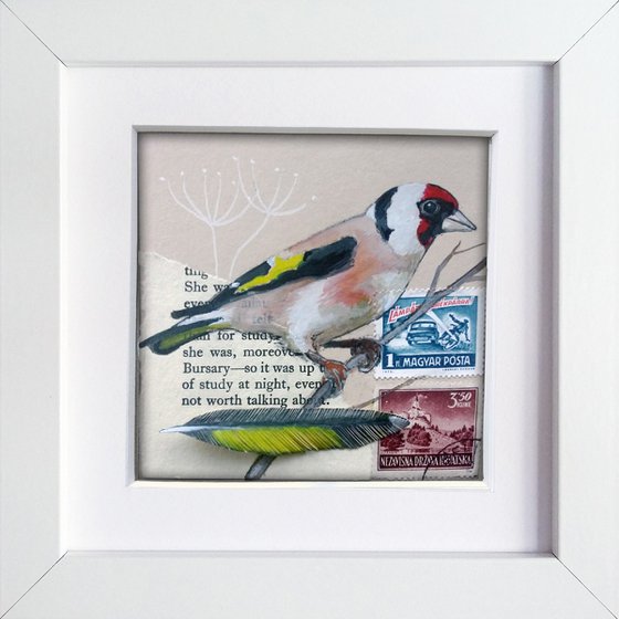 The Goldfinch feather  (framed and ready to hang)
