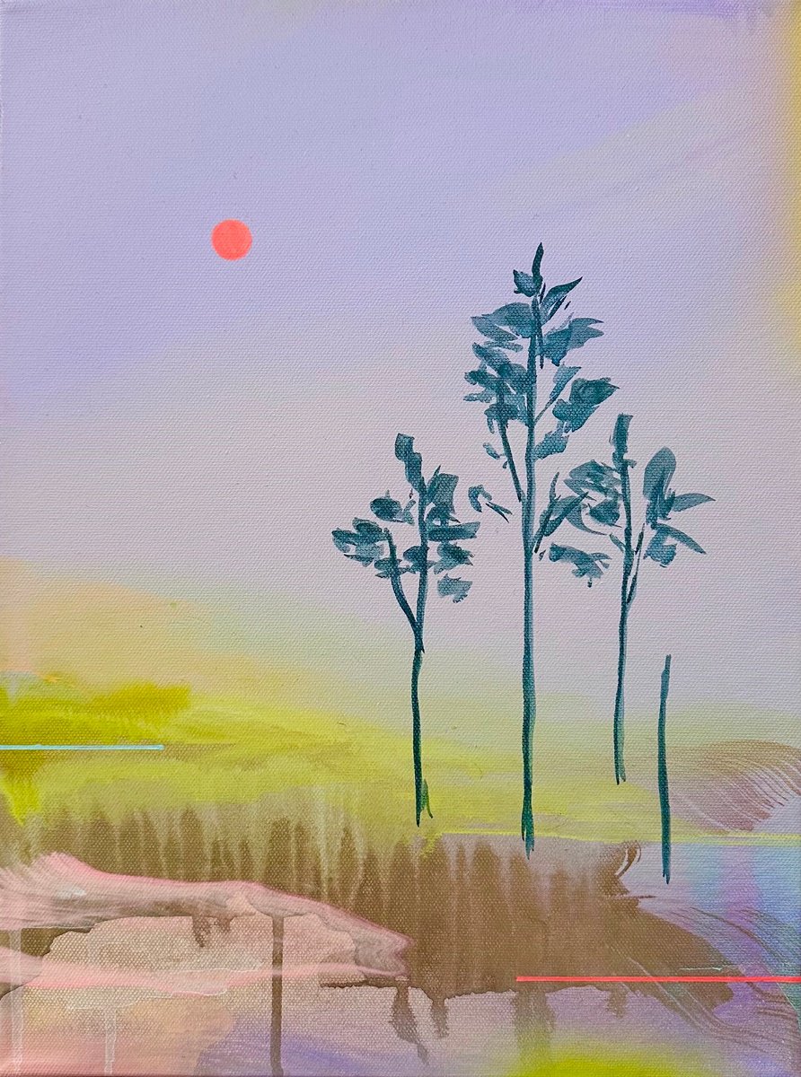 Abstract Landscape Acrylic Painting By Sara Hoque, 13 X 17", Here, Original Artwork