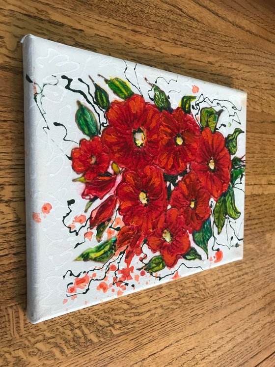 Abstract Red Flowers  7"X 10" X 0.5"