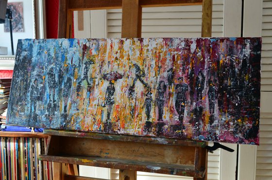 Wall of Rain- Long Deep Edge Canvas Ready to Hang, Palette knife