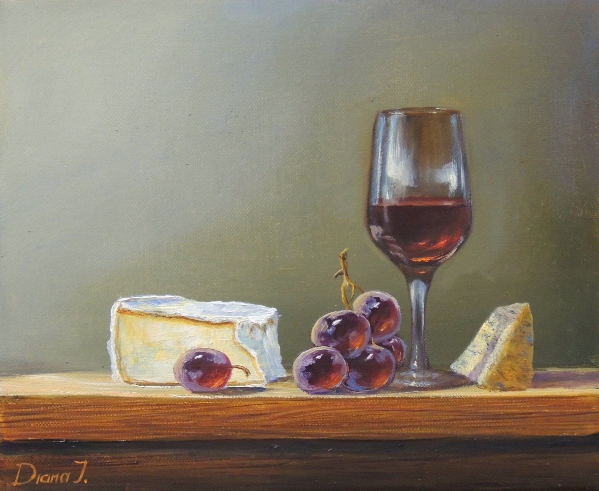 Photorealistic Still Life Oil Painting By Diana Janson, 12 X 10, Wine O