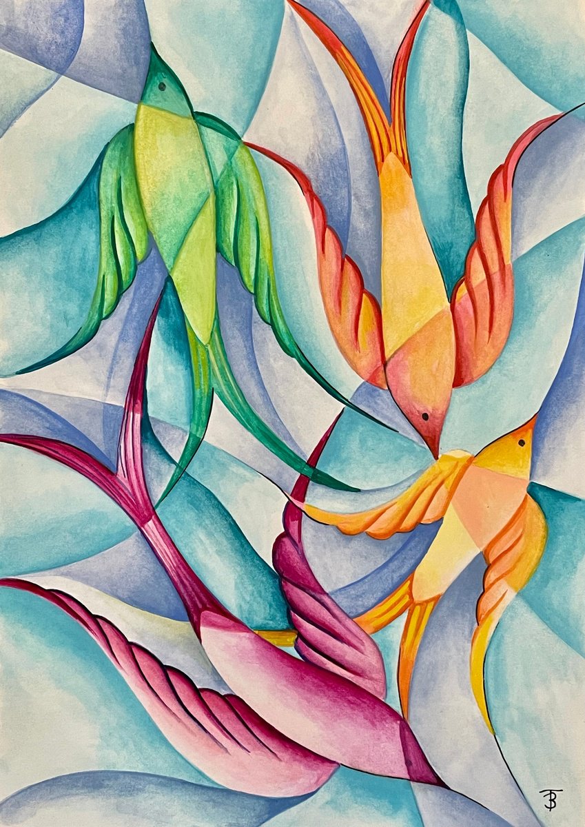 Geometric Animal Painting By Tiffany Budd, 12 X 17", In Flight, Original Artwork