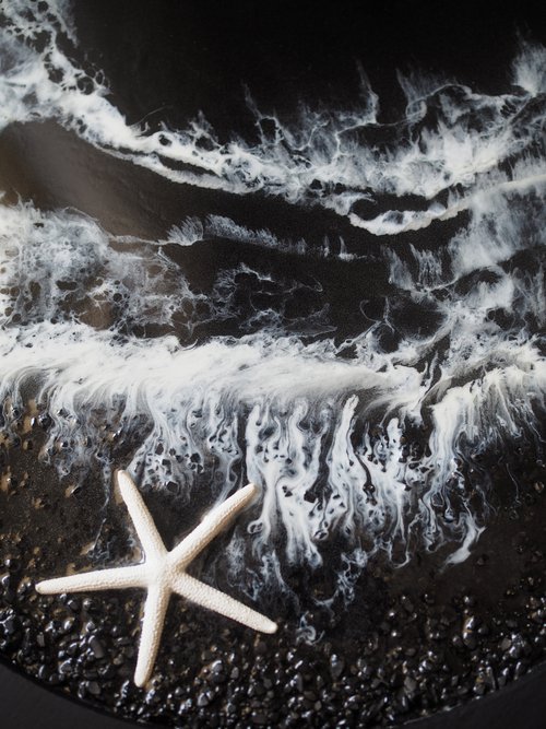 White star beach - original seascape 3d artwork, framed, ready to hang by Delnara El