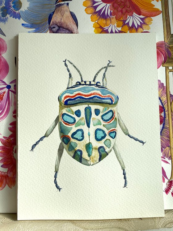 Picasso beetle in the sun's rays like a living canvas demonstrates ...