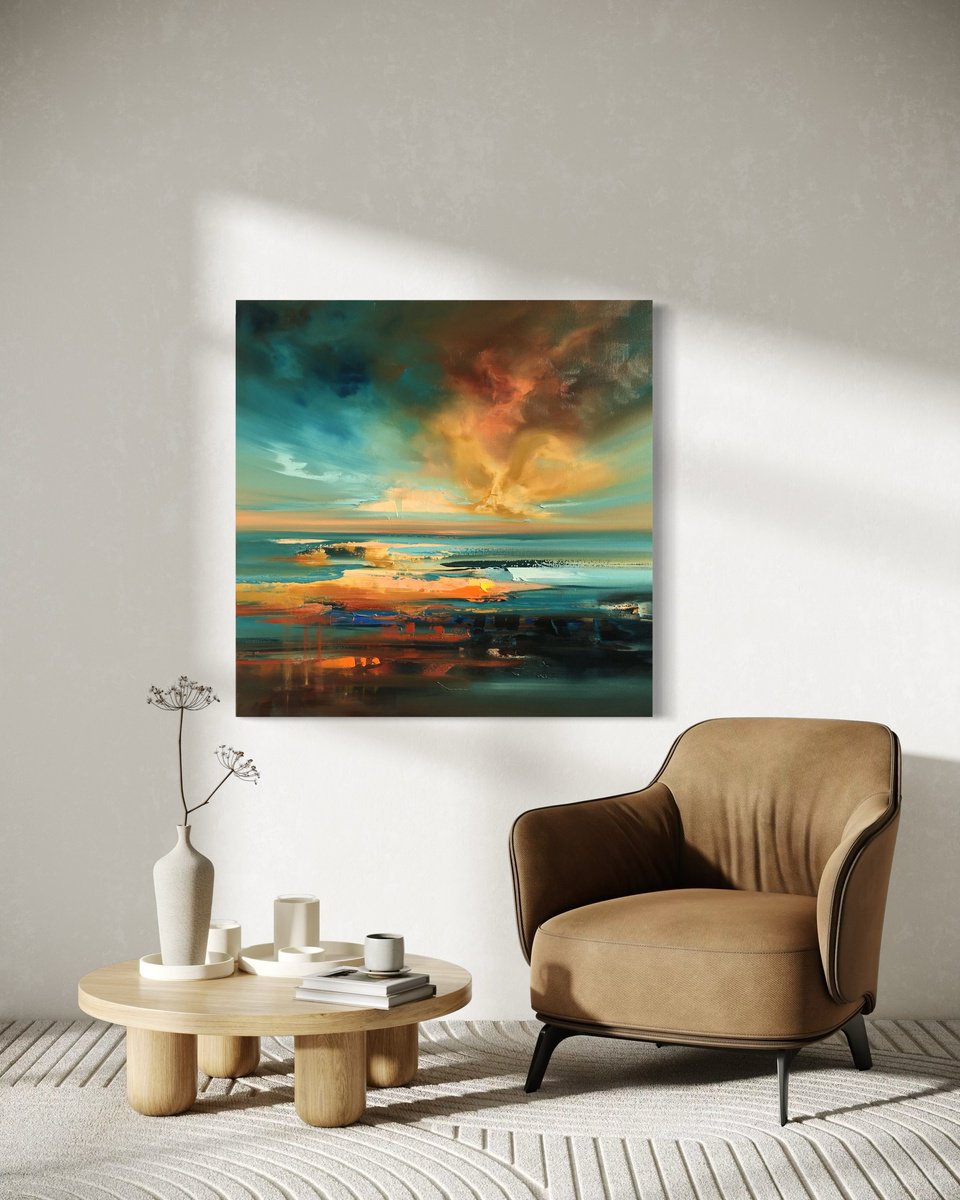 Impressionistic Landscape Oil Painting By Beata Belanszky Demko, 35 X 35, Horizon Ahead, Original Artwork