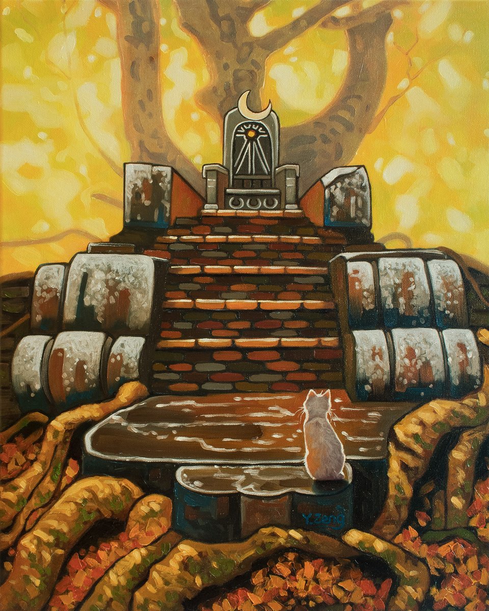 Surrealistic Landscape Oil Painting By Yue Zeng, 16 X 20", The Lost Throne, Original Artwork