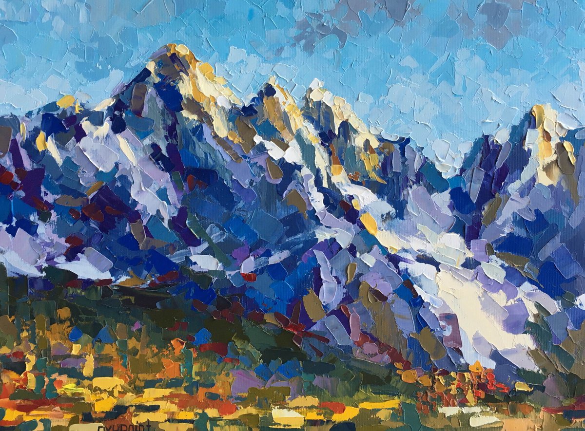 Impressionistic Landscape Oil Painting By Oxypoint, 16 X 12", "Peaks Of The Alps", Original Artwork