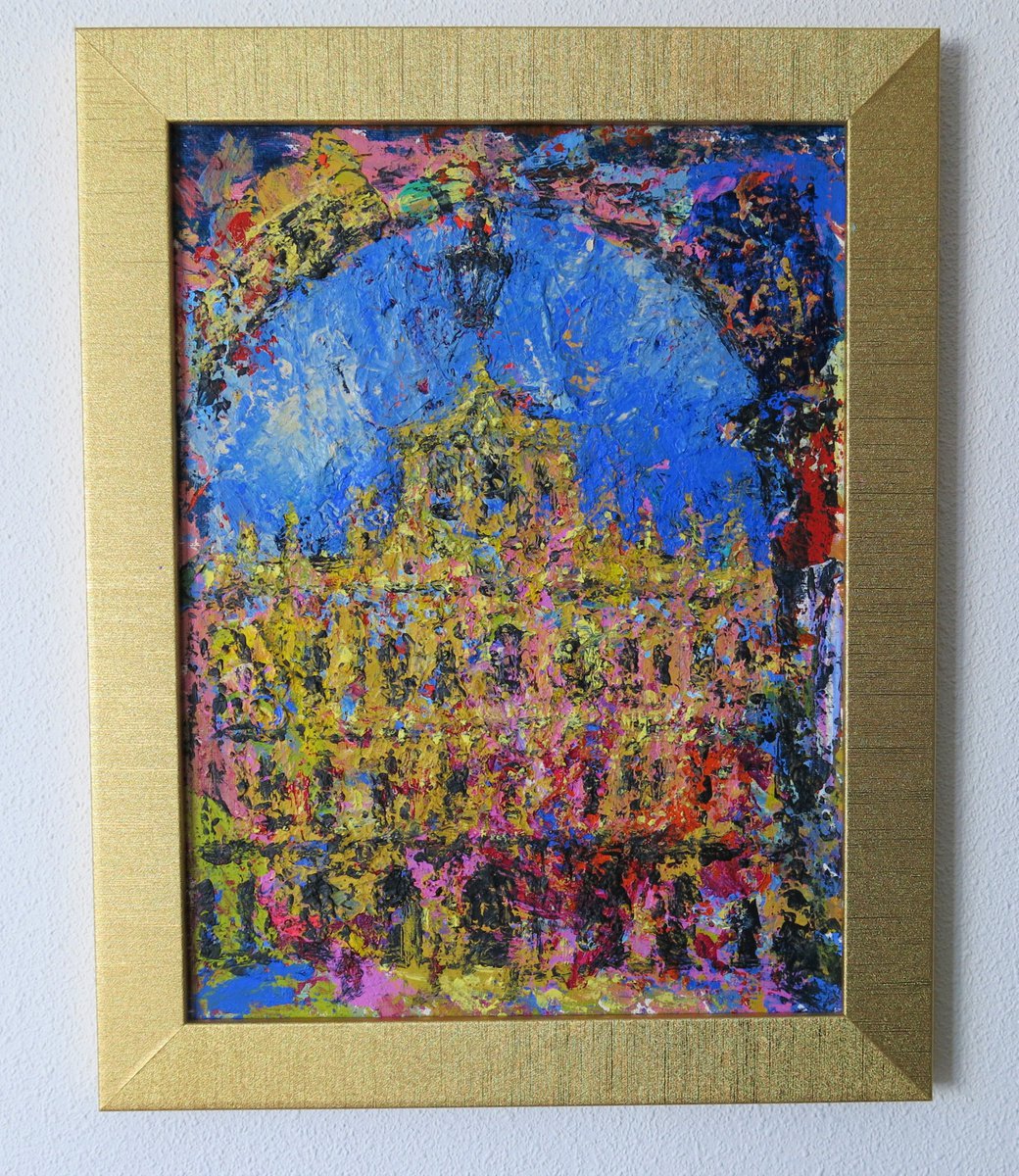 Impressionistic Cityscapes Acrylic Painting By Denys Kuvaiev, 15 X 19, Main Square Of Salamanca City, Original Artwork