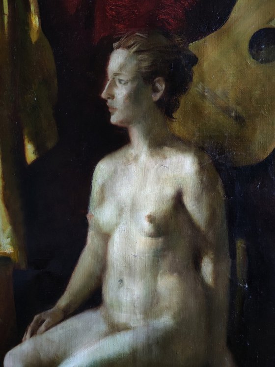 Nude staging with a guitar