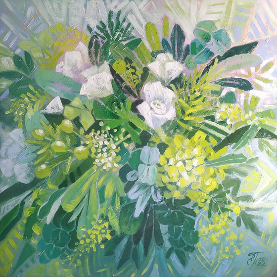GREEN FRESHNESS - ABSTRACT FLORAL PAINTING