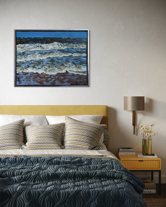 Triptych " Blåvand" Waves of the Northsea .