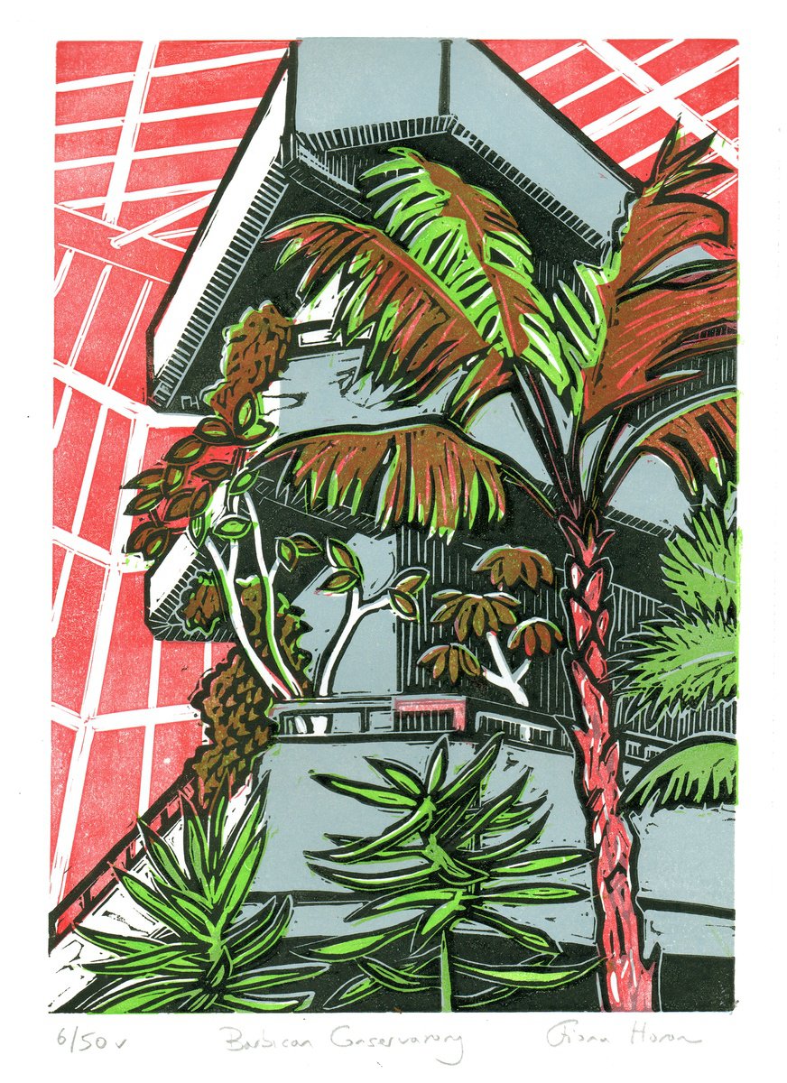 Barbican Conservatory Limited Edition linocut No.6 by Fiona Horan