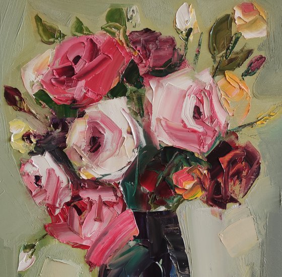 Roses (60x40cm, oil painting,  ready to hang)