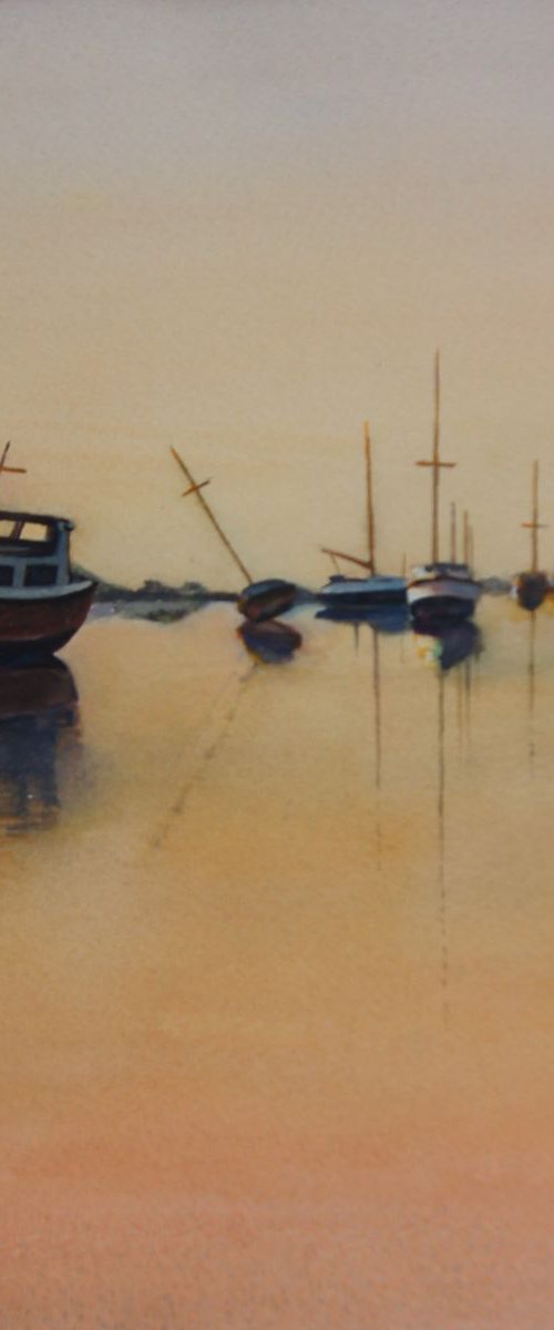 Boats at sunrise by Karen Wilcox