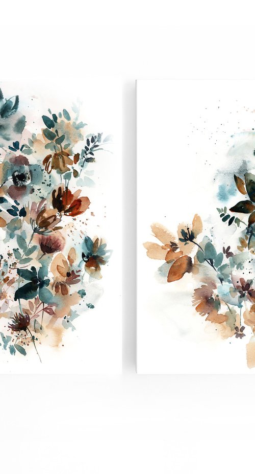 Abstract Florals Watercolor Painting 2 set by Sophie Rodionov