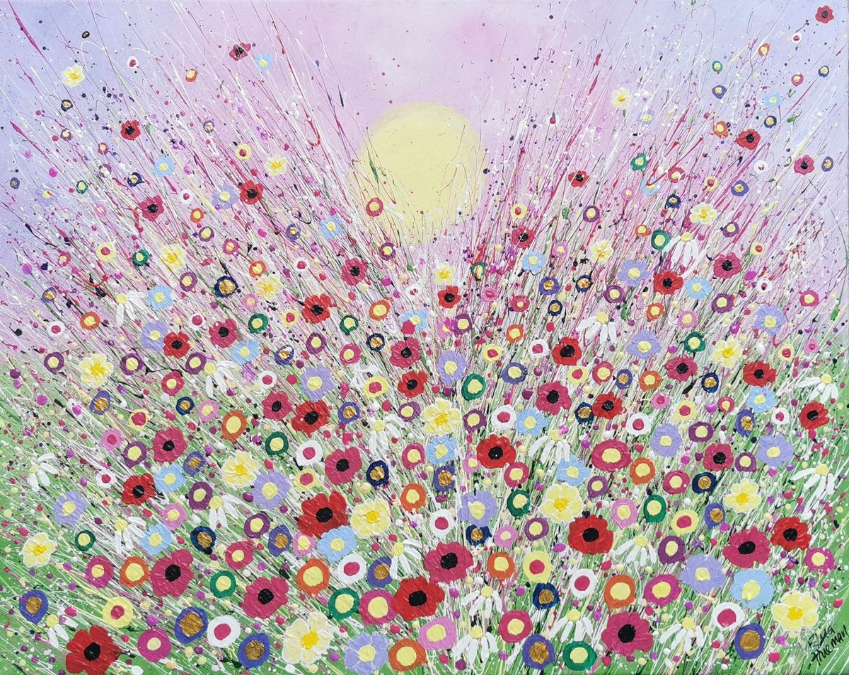 Abstract Botanical Acrylic Painting By Elisa Trueman, 20 X 16, Sweet Summer Sun, Original Artwork