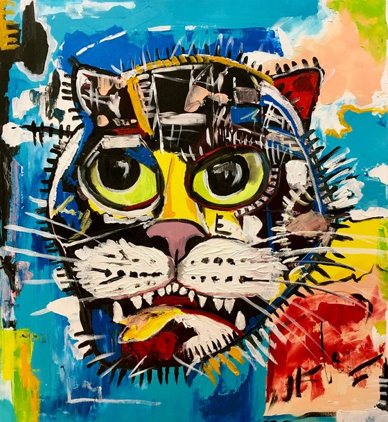 UNTITLED cat  version of famous painting by Jean-Michel Basquiat.