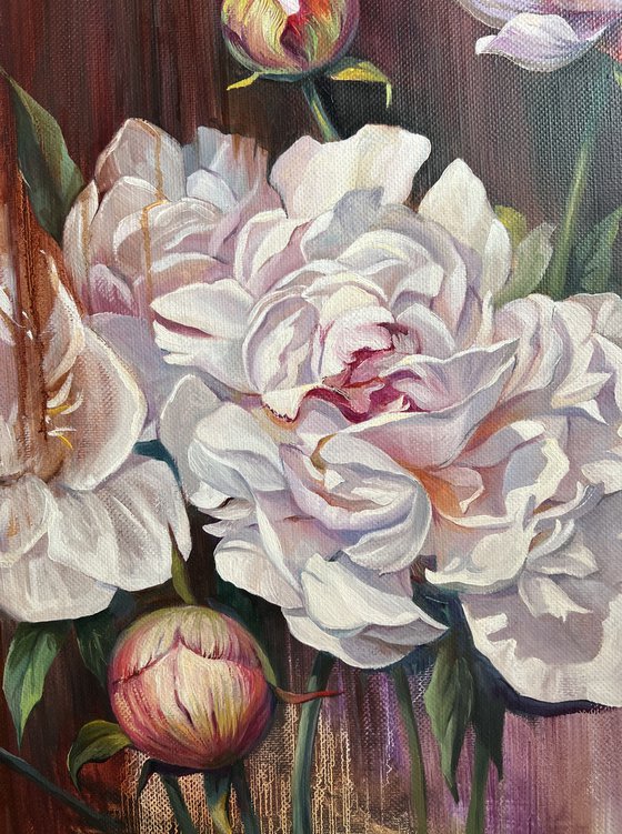 White peonies. Flowers art.