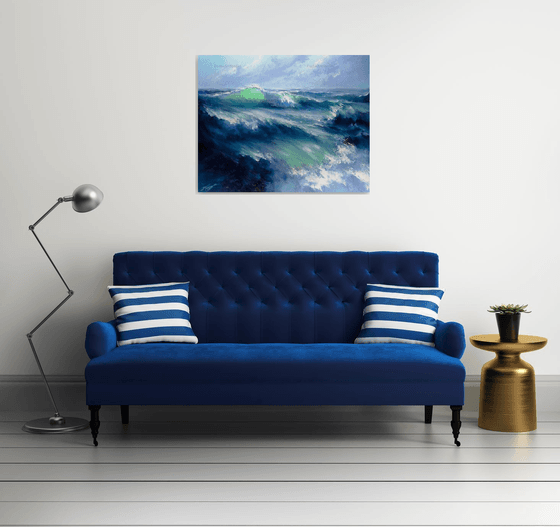 Morning Storm. Seascape scene. Ocean Painting.