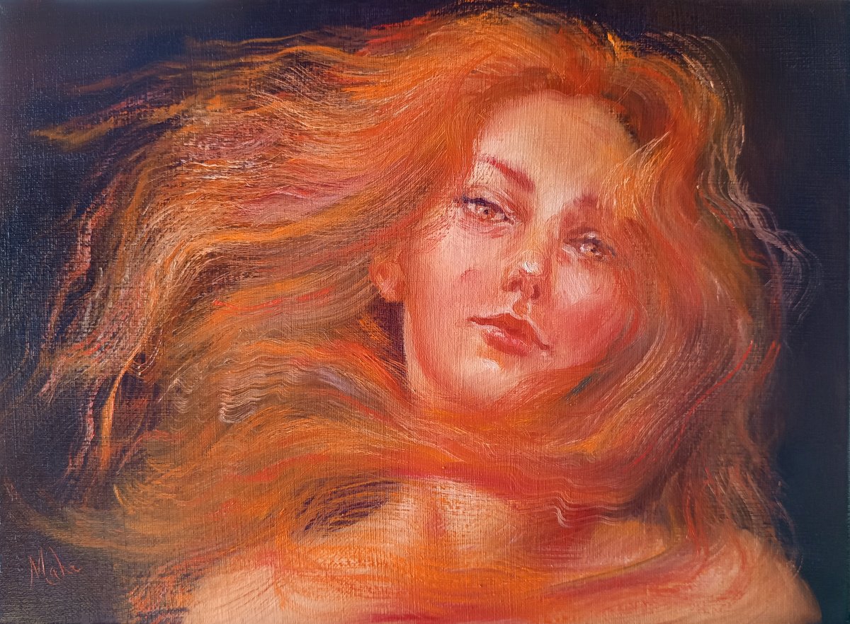 Expressive Portrait Oil Painting By Isabel Mahe, 13 X 9, La Passionata, Original Artwork