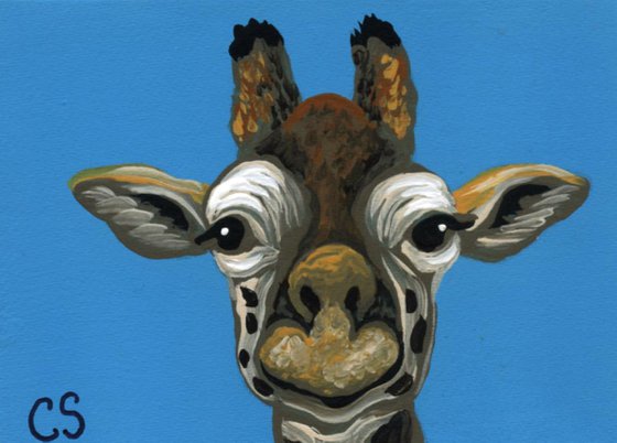 ACEO ATC Original Painting Giraffe Smile Wildlife Art-Carla Smale