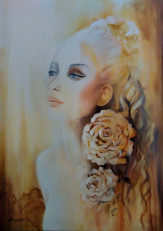 Golden portrait - woman -oil painting-surreal