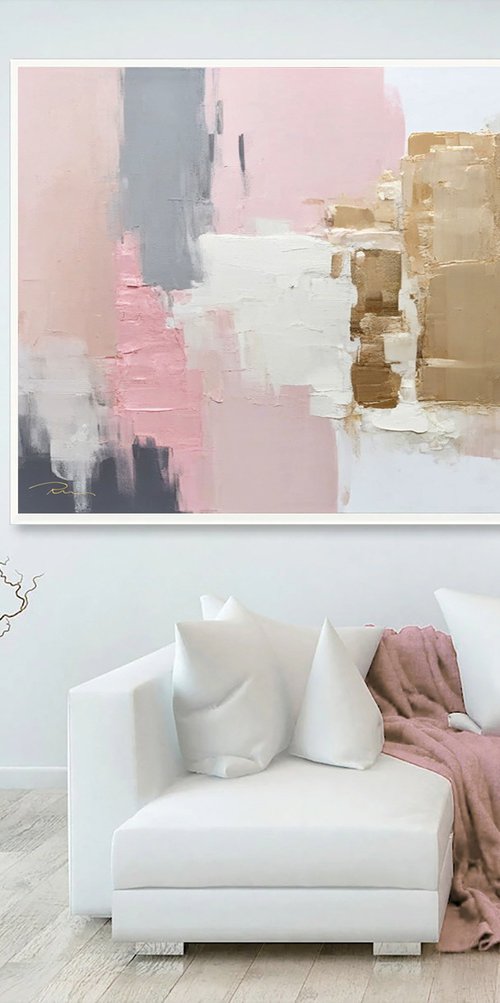 Powder Pink and Gold Abstract by Indie Ru