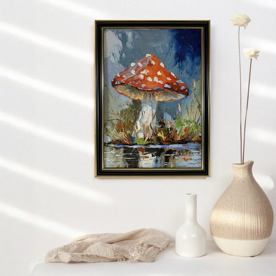 Fly agaric.Mushrooms landscape