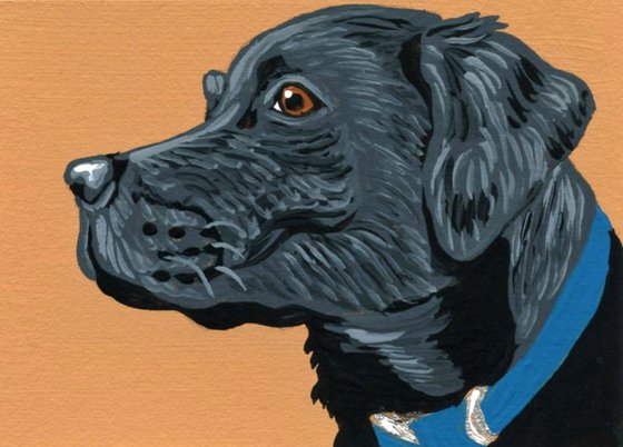 ACEO ATC Original Miniature Painting Black Labrador Retriever Pet Dog Art-Carla Smale