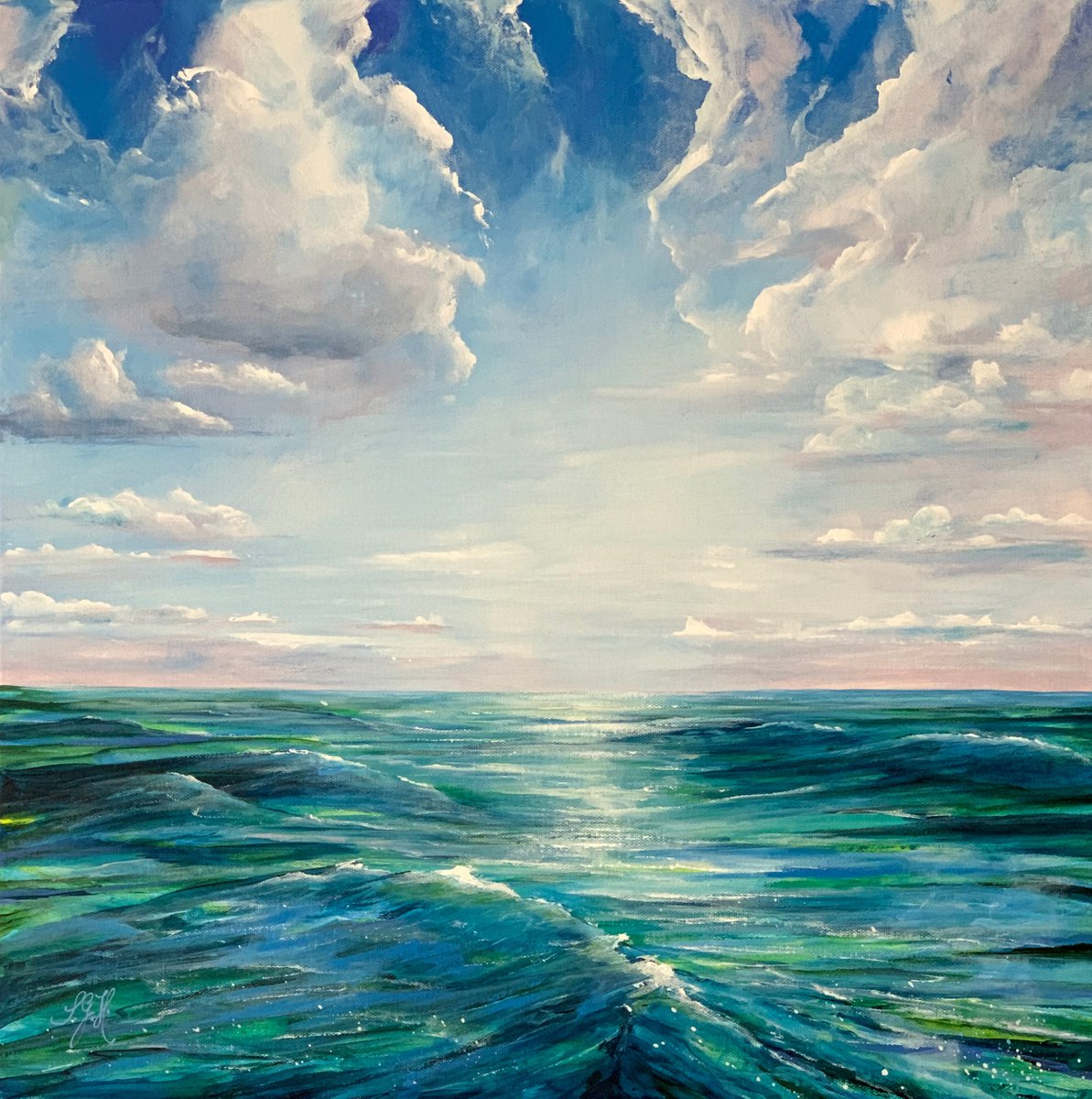 Impressionistic Landscape Acrylic Painting By Sandra Gebhardt-Hoepfner, 20 X 20", Good Day, Original Artwork