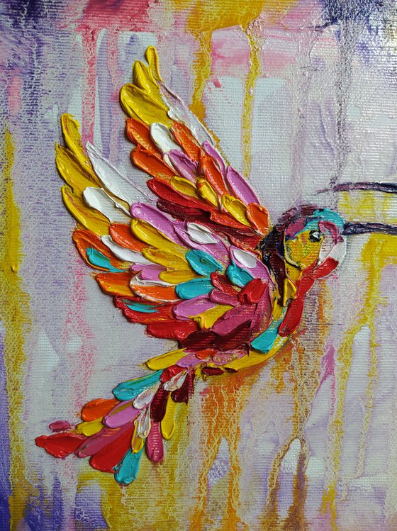 Love in the rain - hummingbirds, birds, hummingbirds oil painting, birds oil painting, love oil painting, love, animals, oil painting, art bird, impressionism