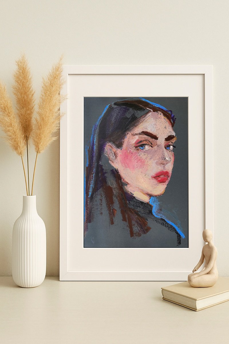 Impressionistic Portrait Pastel Drawing By Tetiana Shendryk, 12 X 16", Silent Gaze, Original Artwork