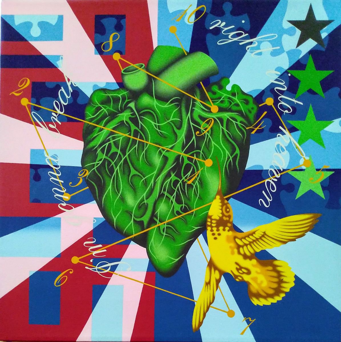 Urban And Pop Animal Acrylic Painting By Hirotaka Suzuki, 18 X 18, Breaking Into The Heaven, Original Artwork