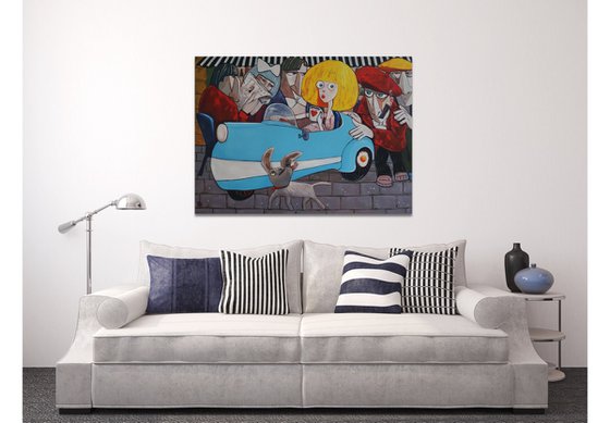 The Blond walking the dog