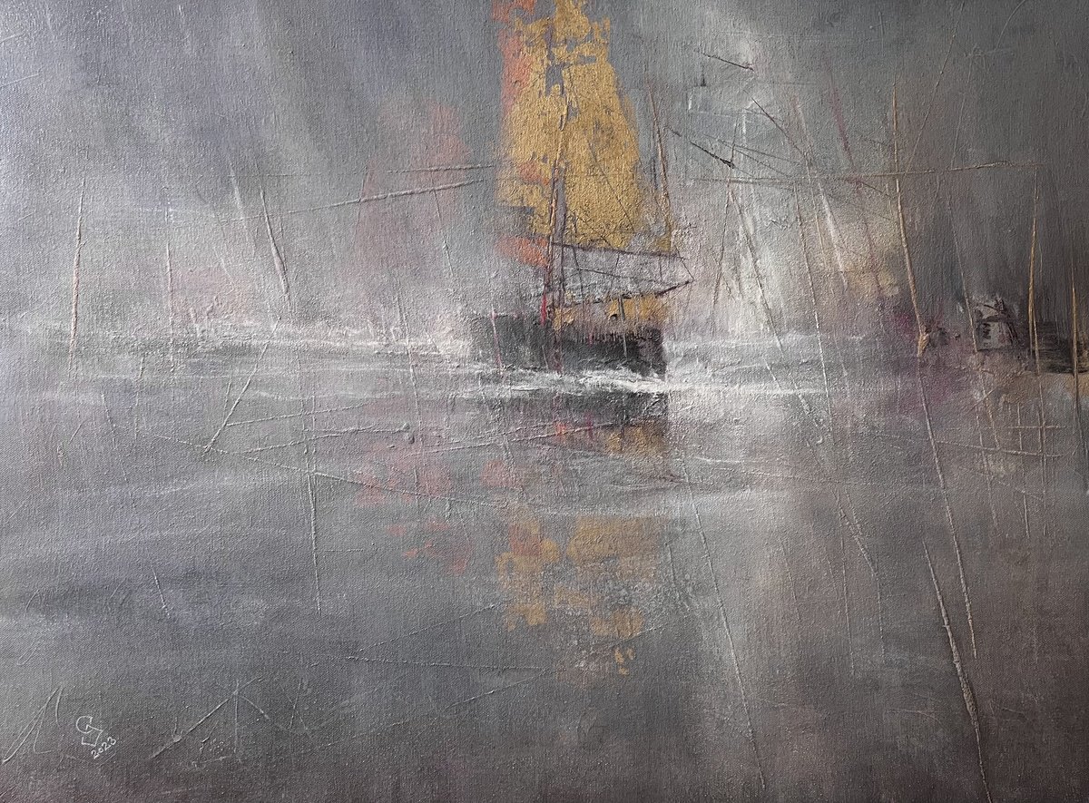 Abstract Landscape Oil Painting By Ivan Grozdanovski, 31 X 24, Harbor Of Destroyed Dreams - A Bay Of Grey Seduction 3, Artfinder