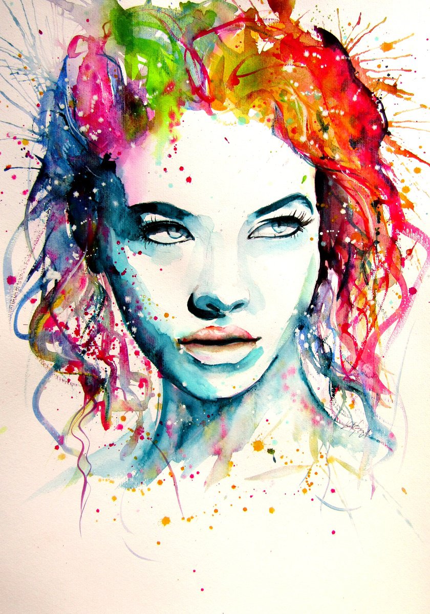 Impressionistic Watercolour , Charming Girl Iv By Kovacs Anna Brigitta, 20 X 28, Artwork For Sale On Artfinder