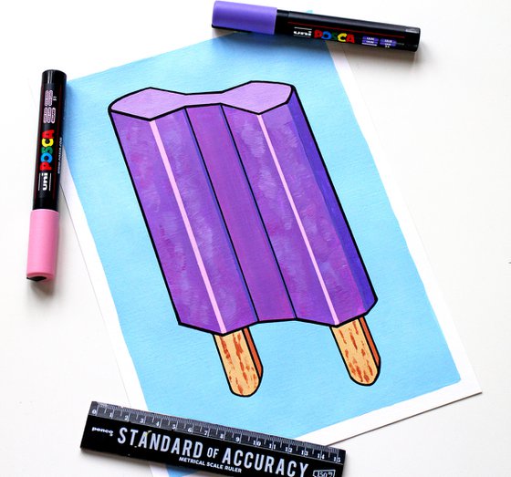 Double Popsicle Lolly - Pop Art Painting On A4 Paper (Unframed)