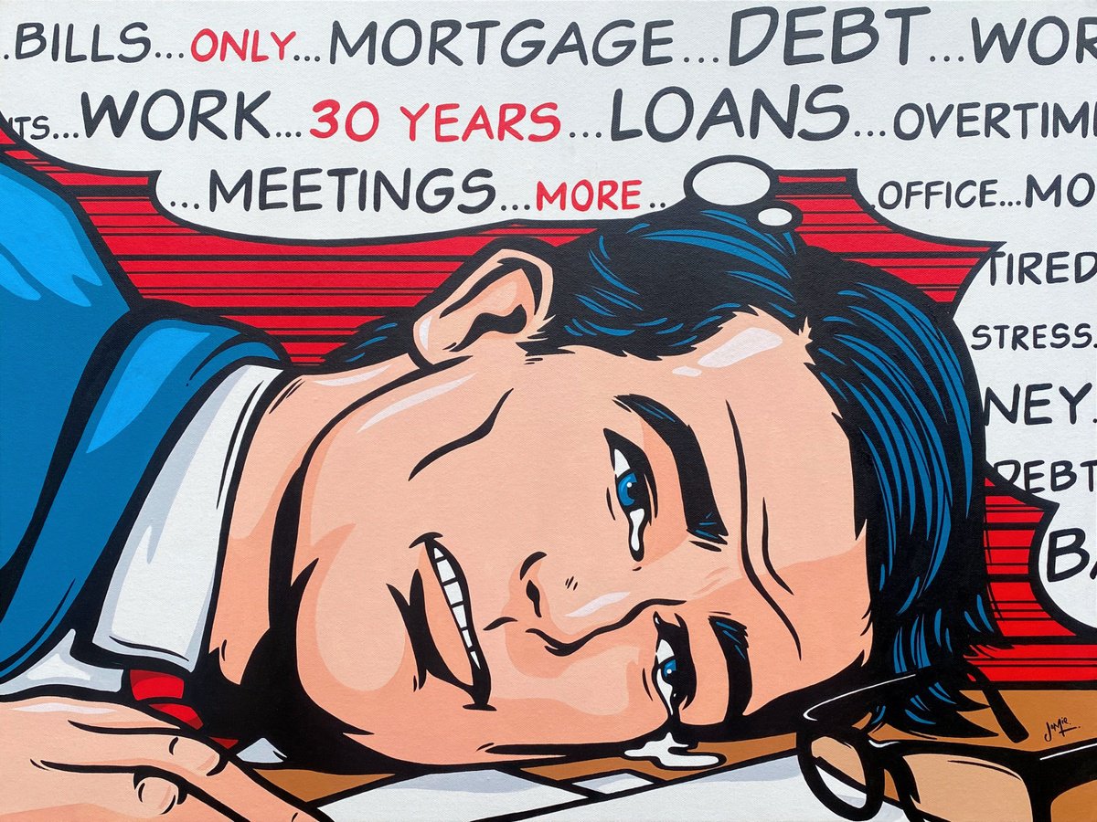 Urban And Pop Portrait Acrylic Painting By Jamie Lee, 31 X 24, Dreams Of Retirement, Original Artwork