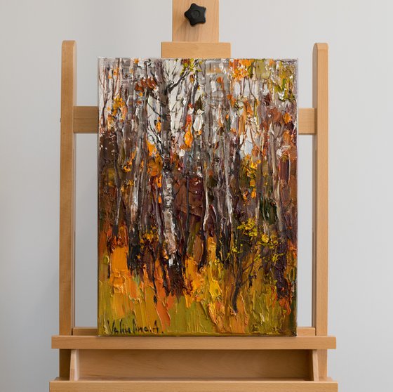 Autumn forest. Impasto  Landscape painting