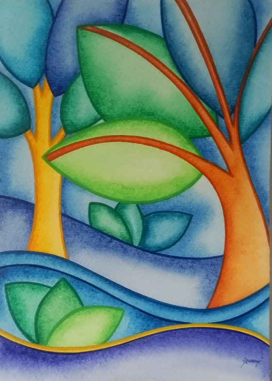 Forest in blue