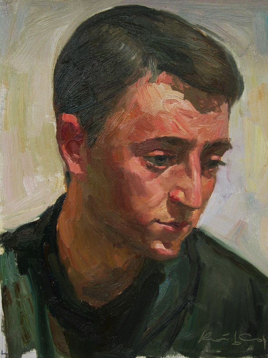 Expressive Portrait Oil Painting By Sergey Kostov, 12 X 15", Ted, Original Artwork