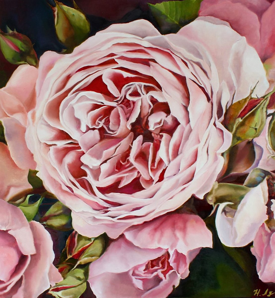 Photorealistic Botanical Oil Painting By Natalia Lugovskaya, 31 X 31", The Only One., Original Artwork