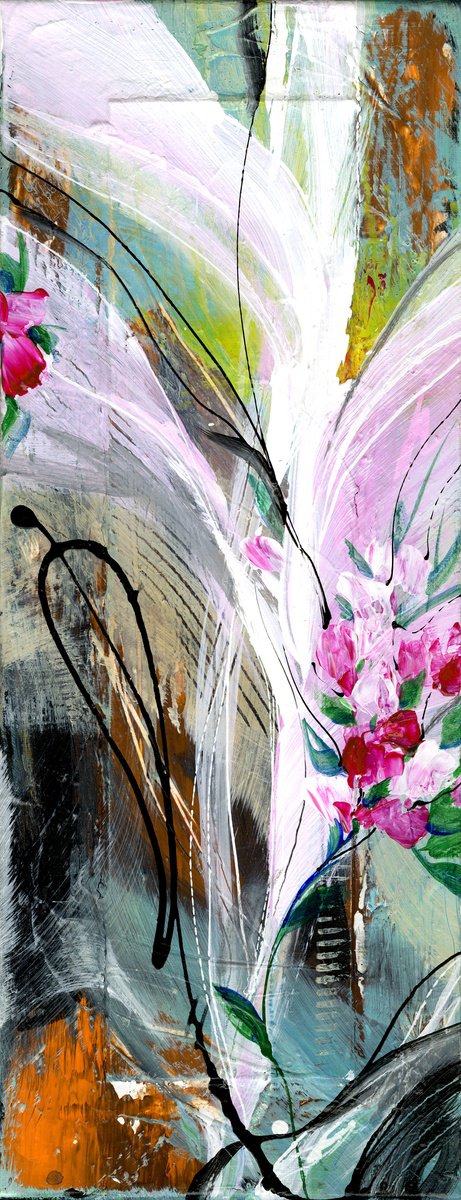 Abstract Botanical Acrylic Painting By Kathy Morton Stanion, 8 X 20", Welcome To The Party, Original Artwork