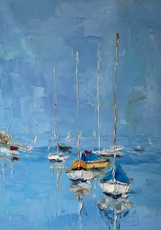 White boats. Calm mood