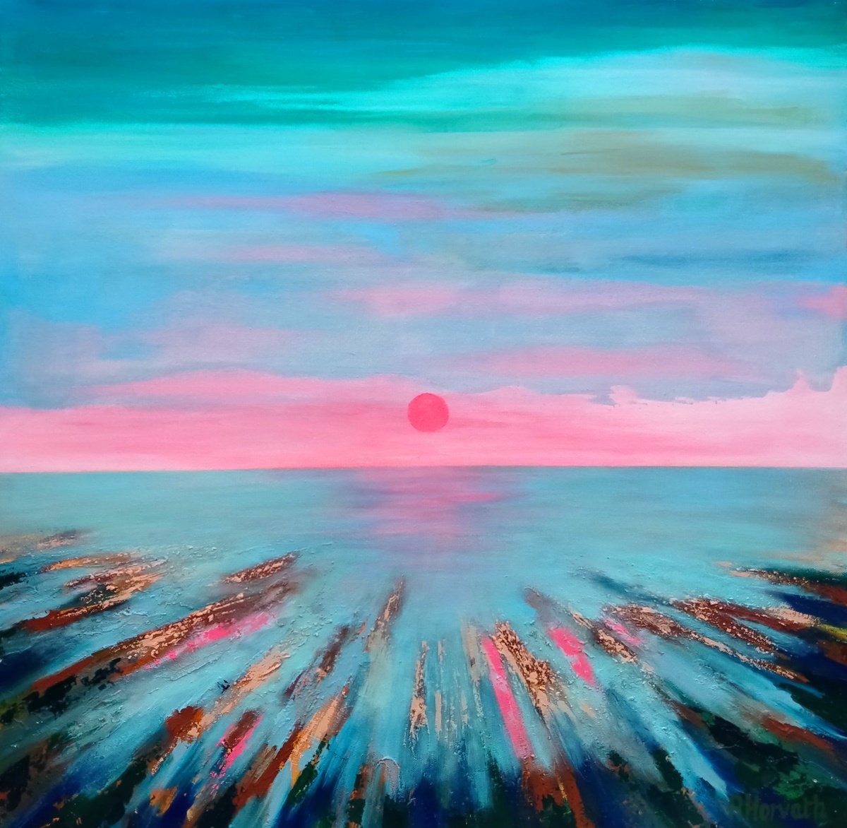 Impressionistic Landscape Acrylic Painting By Amanda Horvath, 28 X 28, Serenity Cove, Original Artwork