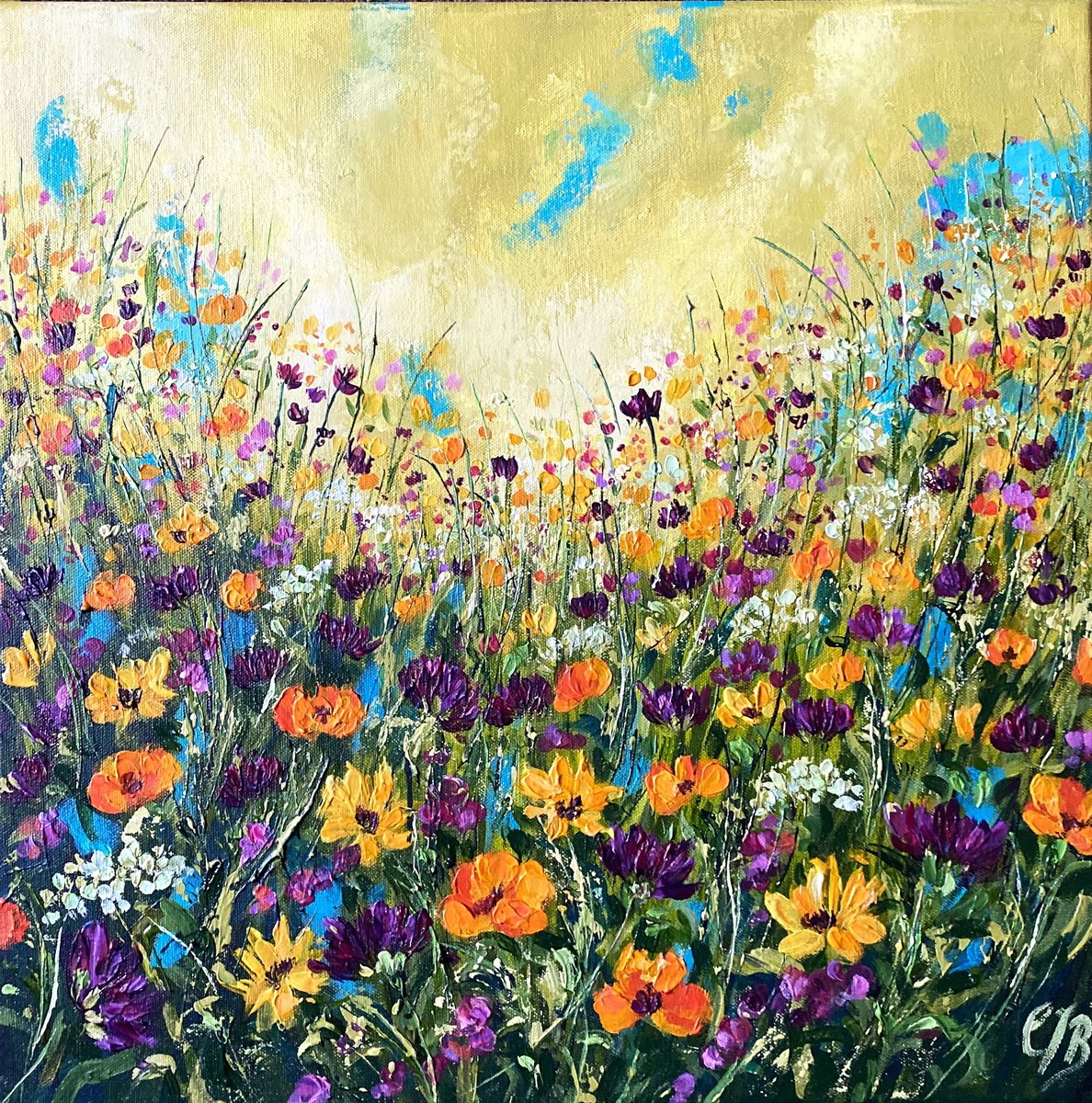 Impressionistic Landscape Acrylic Painting By Colette Baumback, 20 X 20, Summer Meadow, Original Artwork