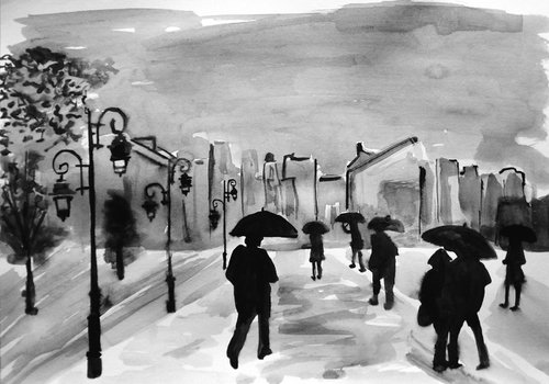 Rainy people 2 / 42 x 29.7 cm by Alexandra Djokic